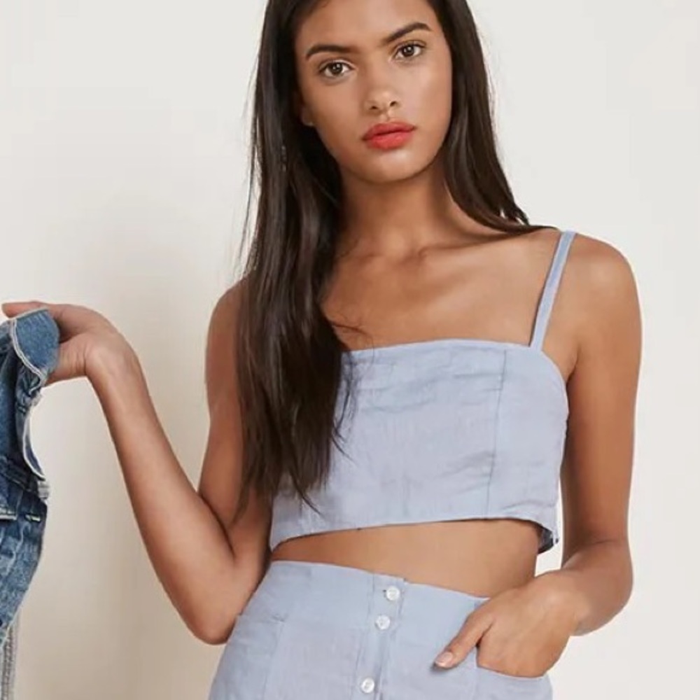 Reformation Augie Blue Linen Crop Top